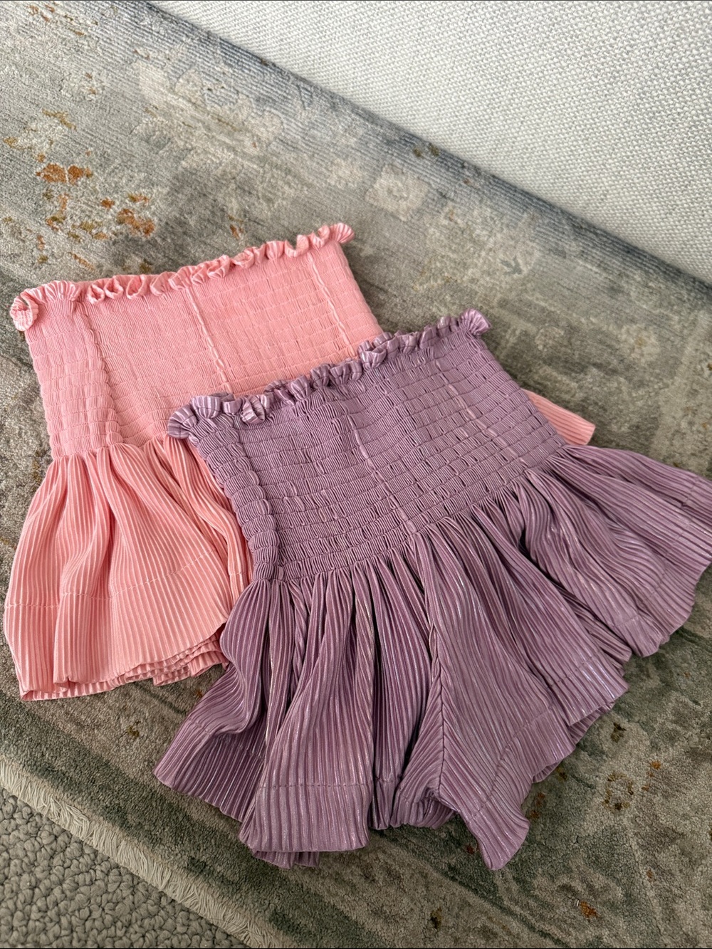 QUEEN OF SPARKLES Pink & Mauve Smocked Ruffle Shorts